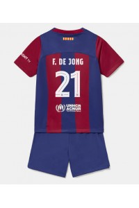 Fotbalové Dres Barcelona Frenkie de Jong #21 Dětské Domácí Oblečení 2023-24 Krátký Rukáv (+ trenýrky)